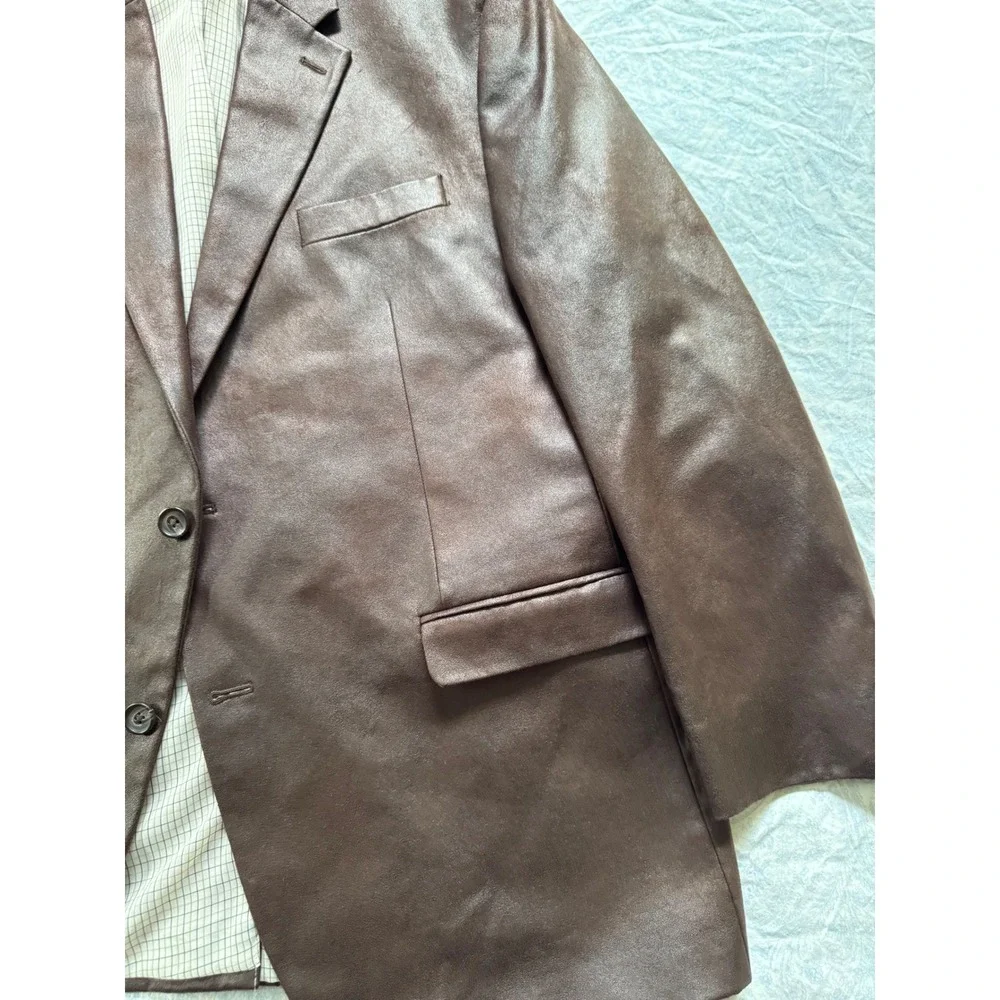 Lauren Ralph Lauren Brown Faux Leather Blazer Men's 46R XL Sport Coat Casual